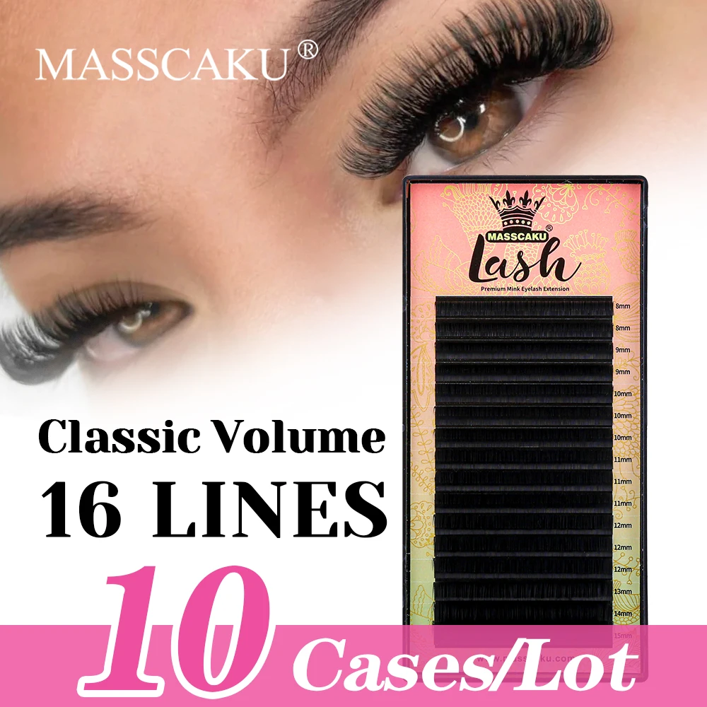 

New Style 10cases/lot MASSCAKU Premium Velvet Fiber Classic Regular Lashes Soft Multi-texture Russian Volume Lash for Makeup Use