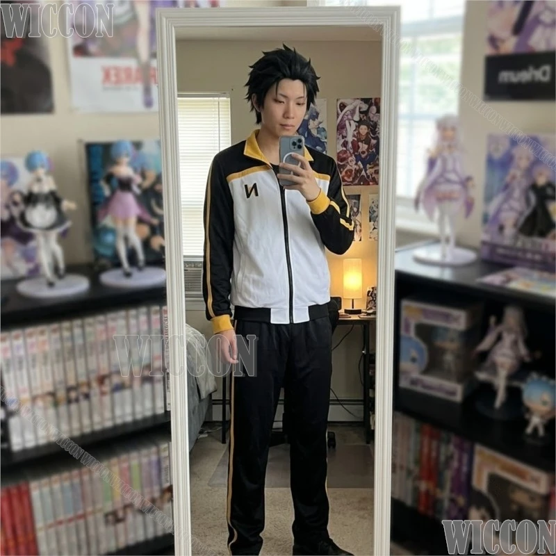 Traje Deportivo Re Zero Natsuki Subaru para Hombre, Chaqueta, Pantalones, Peluca, Disfraz de Anime para Halloween, Carnaval, Navidad y Eventos