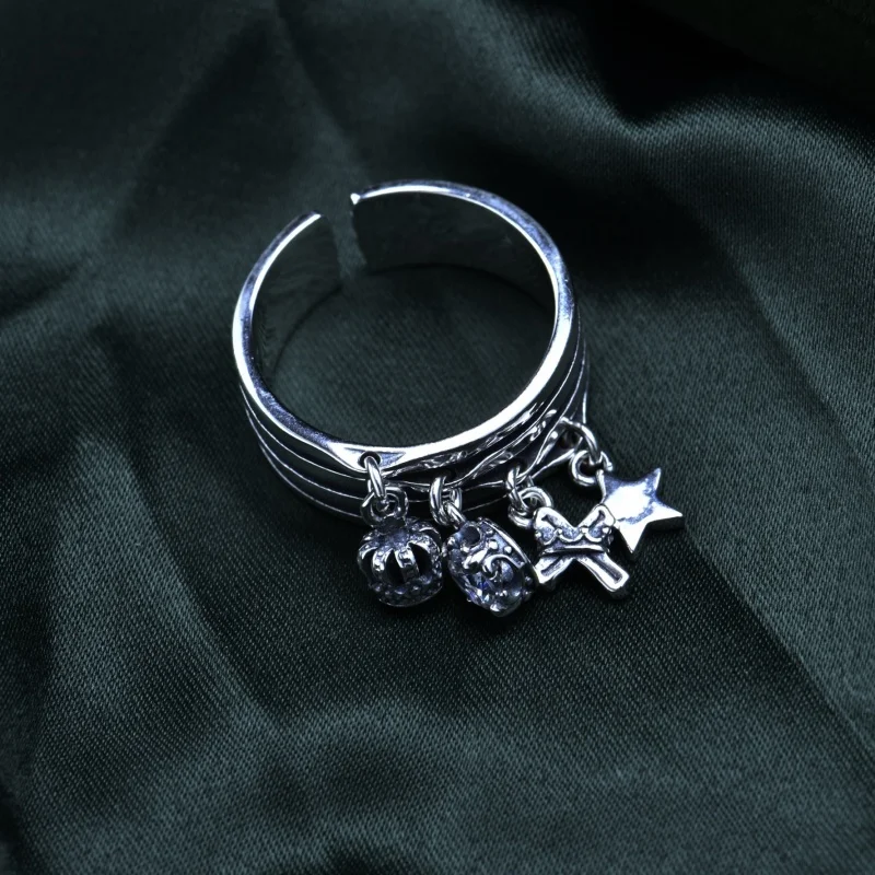 925 Sterling Silver Charm Ring for Women's New Vintage Personalized Fashion Multi Circle Cross Crown Star Open Ring