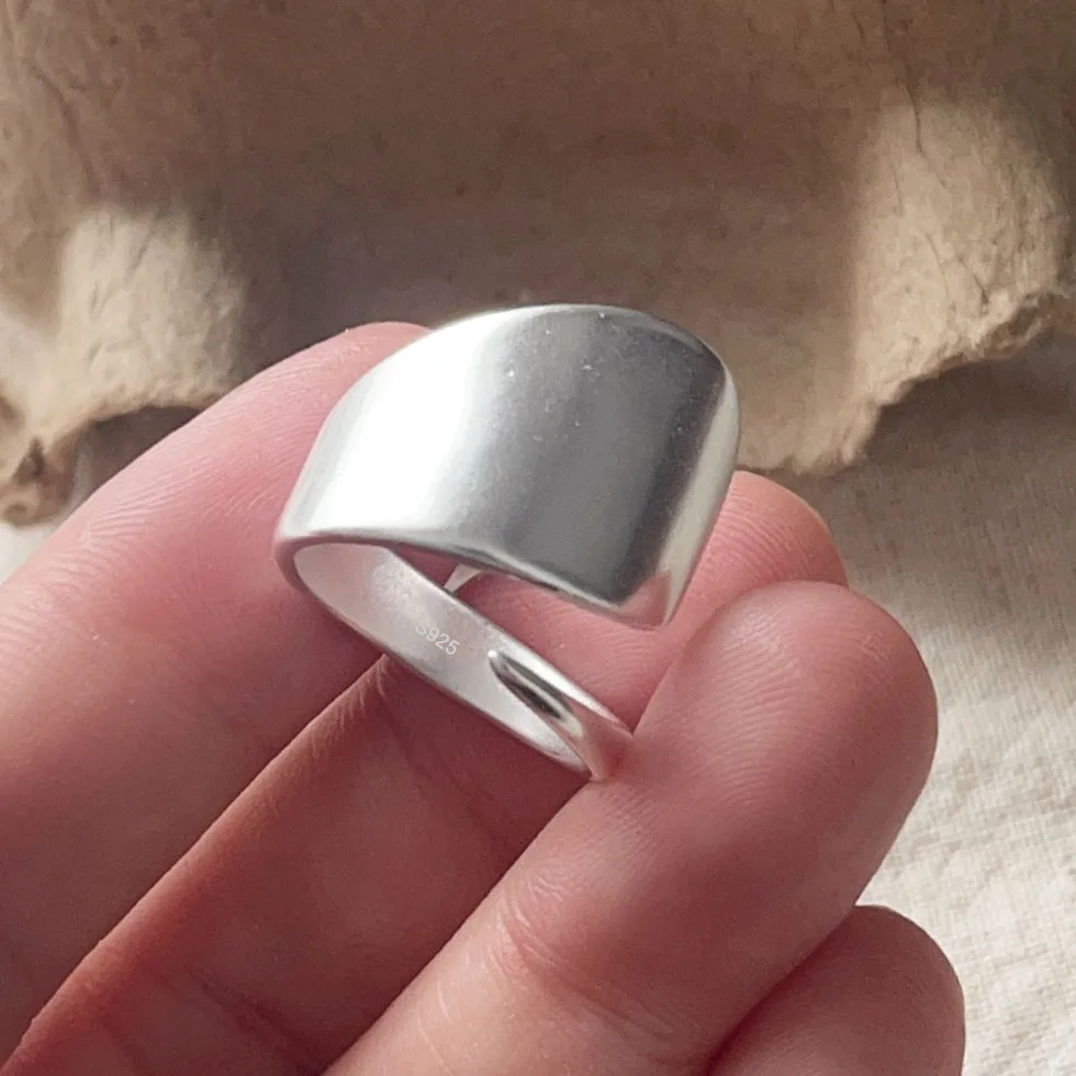 

925 Sterling Silver Rings For Women Vintage Handmade Adjustable Wide Double Layers Fashion Band Female Bijoux Gift