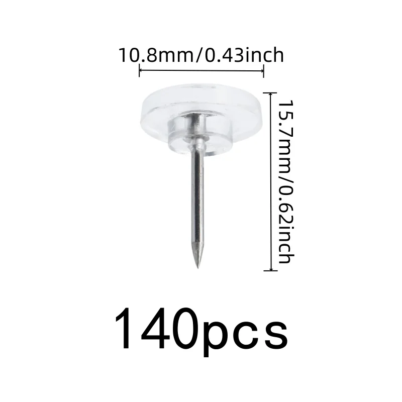 140 pcs Clear Flat Thumb Tacks Easy Push Sharp Pin, designed for Photo Picture Pinning, Transparent Flat Head