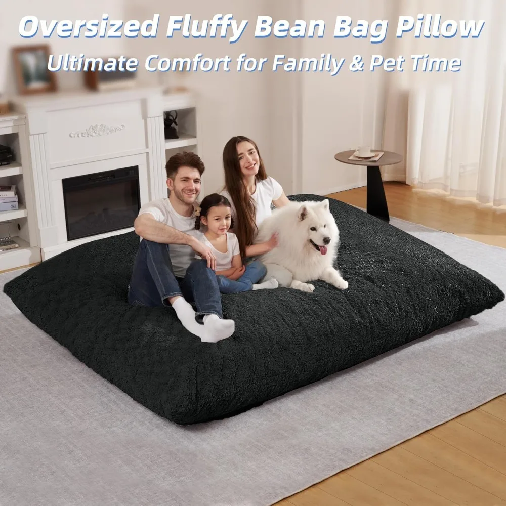 كرسي بين باج من إسفنج الذاكرة - أريكة عملاقة 4 في 1 للكبار مع غطاء من الفرو الصناعي قابل للغسل وتصميم قابل للغسل في الغسالة #4