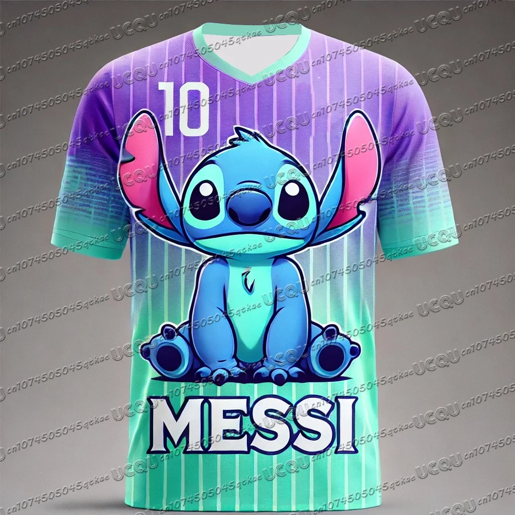 

Stitch Football Jersey 3d Printed NO.10 MESSI Boys Girls Training Women's Sports Breathable Short Sleeve Men's T-shirt Tops