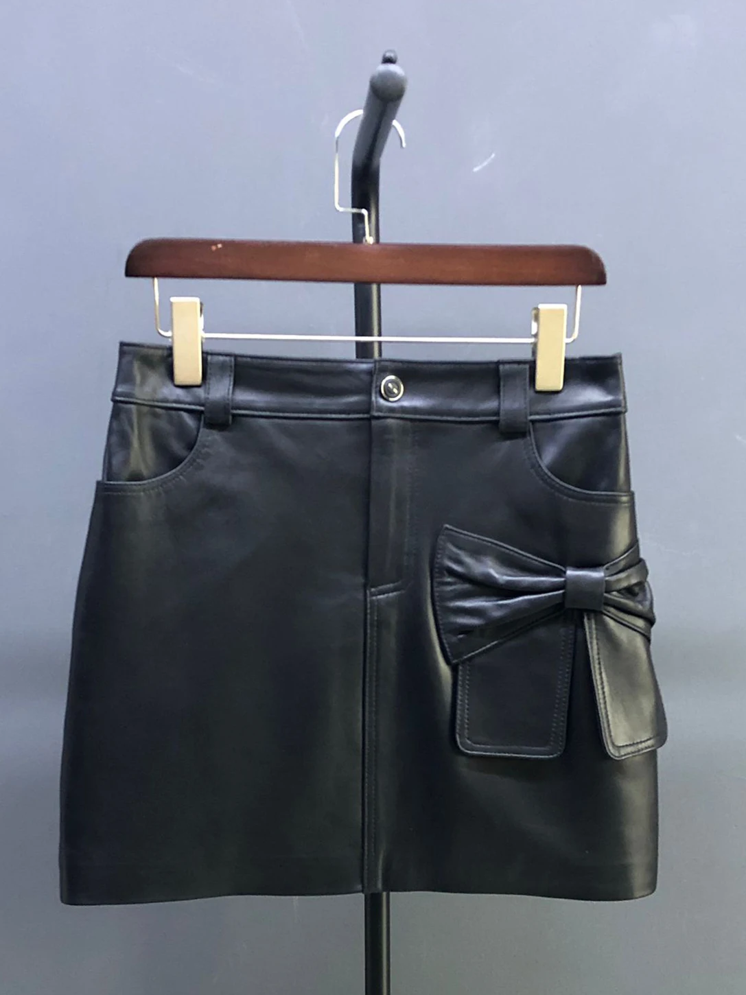 

Женская юбка из натуральной овечьей кожи, повседневная, свободного кроя, со средней талией, с узлом, H-образный силуэт, для ежедневной носки