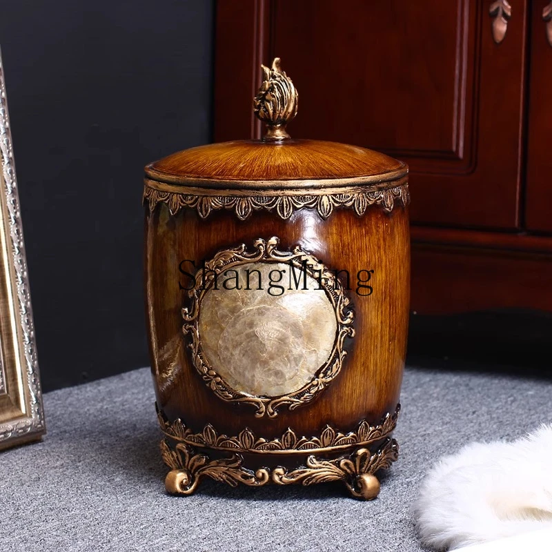 

FG covered trash can, living room storage bucket, craft ornament, round trash basket with lid, paper basket