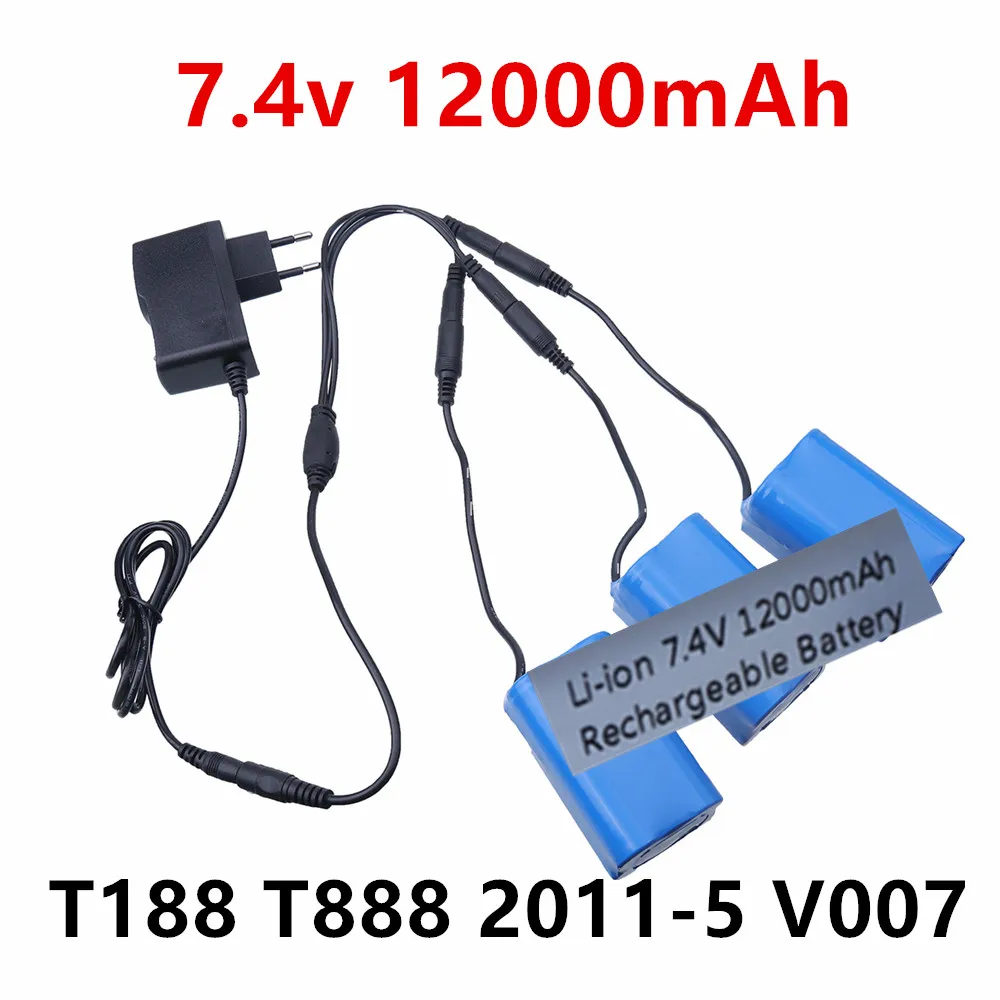 7.4V 12000mAh High Performance Battery for T188 T888 2011-5 V007 C18 H18 Remote Control Fishing Bait Boat Upgrade with Charger