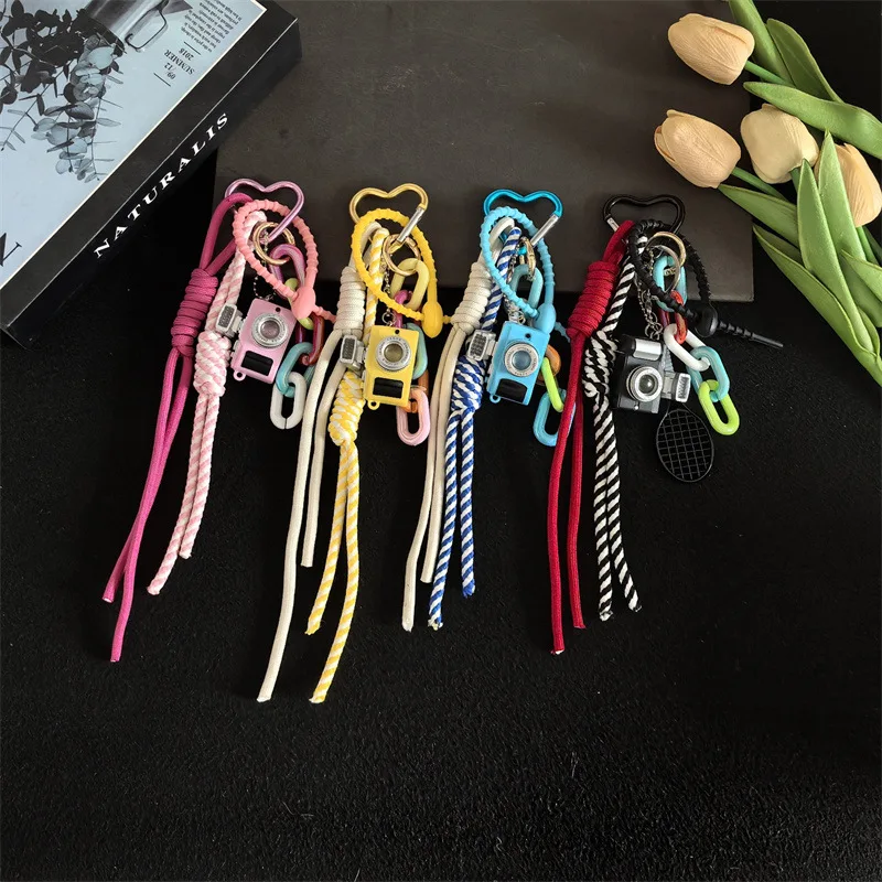 

2025 Niche New Mini Camera Love Lanyard Car Keychain Bag Pendant Handmade Couple Woven Lanyard Fashion Bag Parts Accessories