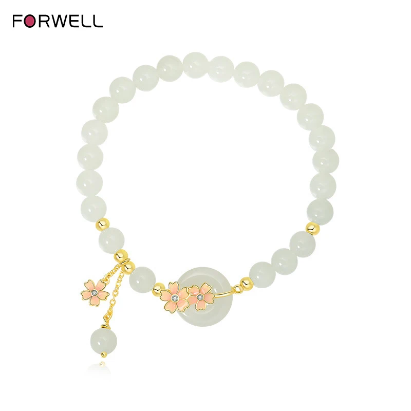 

FORWELL New Peach Blossom Hetian Jade Bracelet for Women And Girls Sweet Jewelry Gift High Quality Bracelet Dropship Wholesale