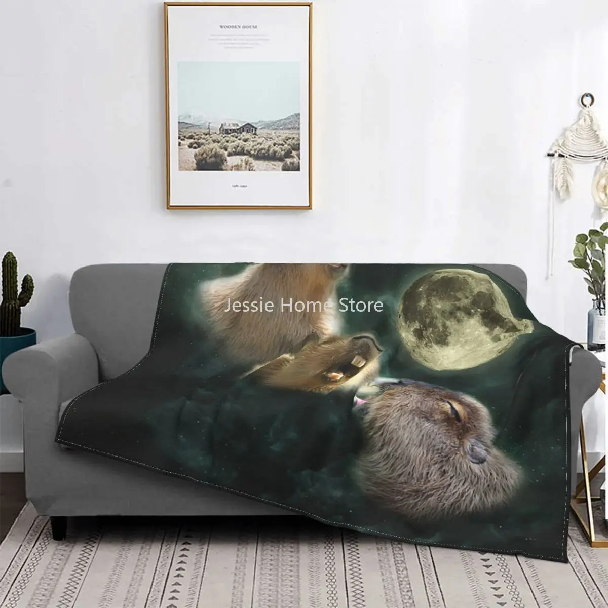 

Capybara Blanket Fleece Printed Moon Breathable Soft Throw Blanket for Sofa Bedroom Plush Thin Quilt