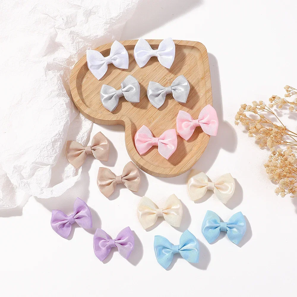 6pcs/10Pcs Kids Solid Color Ribbon Bows Hair Clips for Baby Girls Handmade Bowknot Hairpin Barrettes New Year Hair Accessories