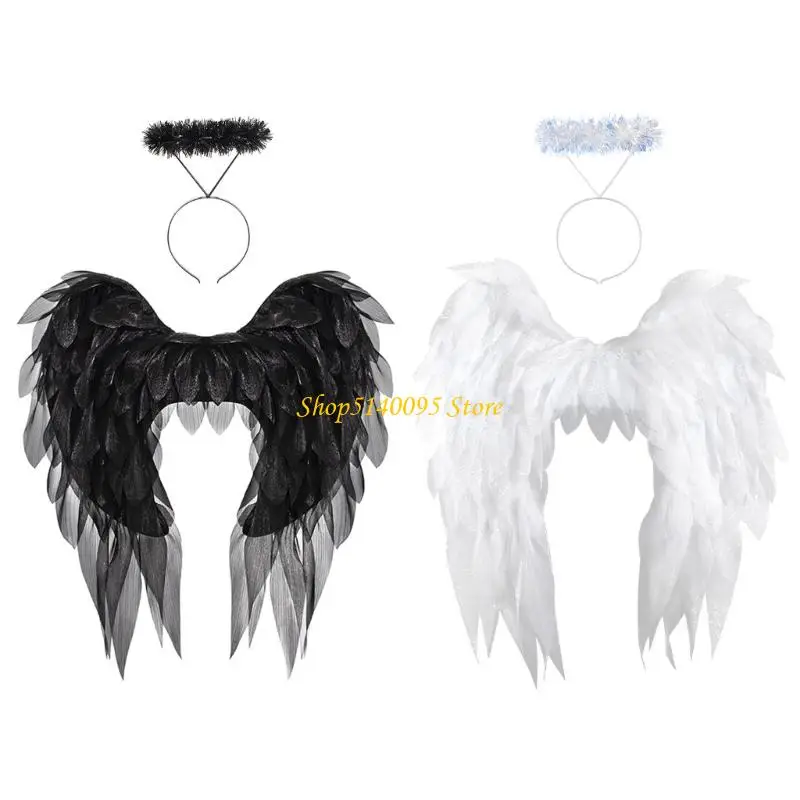 DXAE Angel Costume Accessory with Halos Headband Fairys Angel Wing Fairys Angel Wing for Halloween Cosplay Photograph Prop