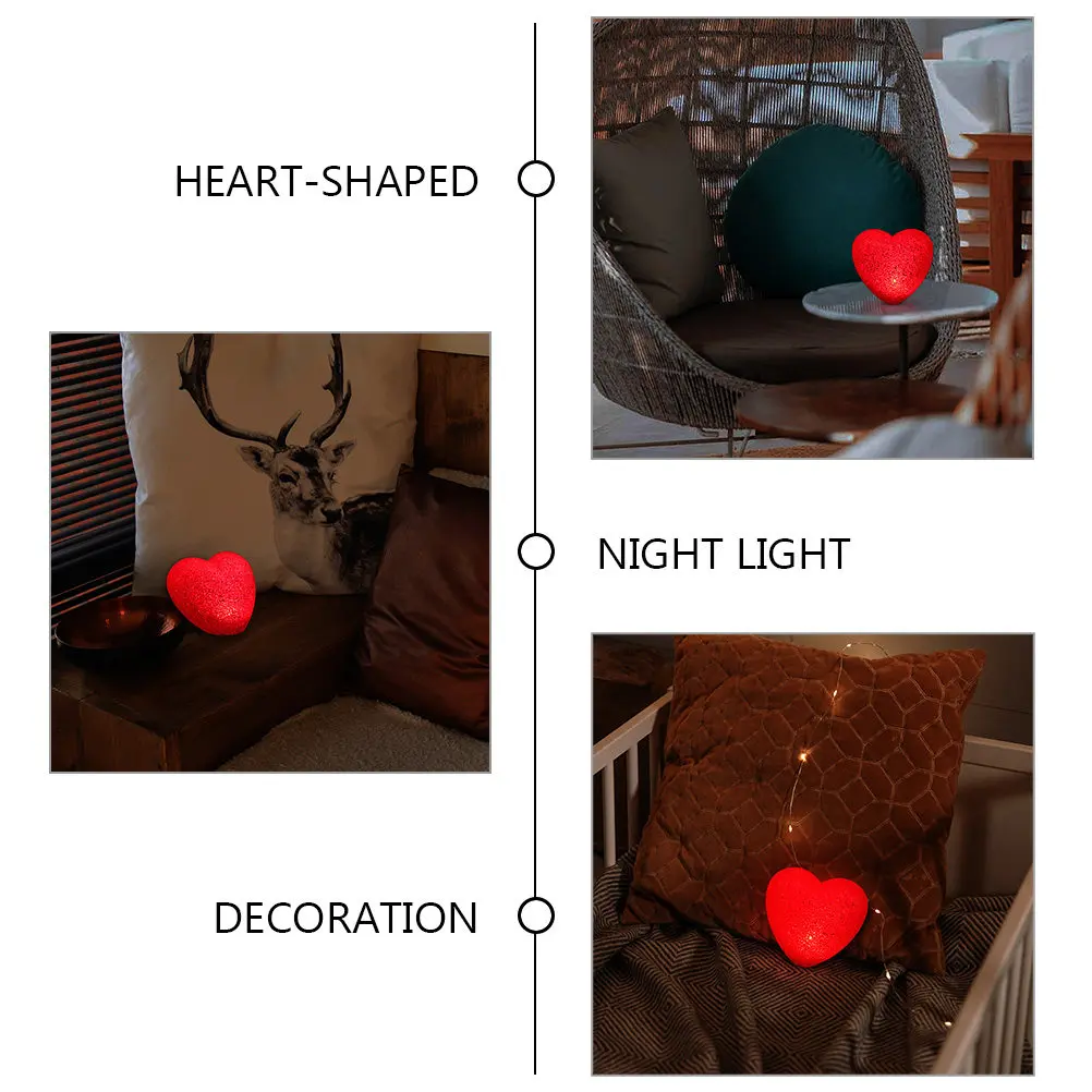 2Pcs Heart Shaped LED Night Light Red Romantic Valentine Bedroom Table Lamp Desk Decor Small Cute Soft Glow Long Lifespan