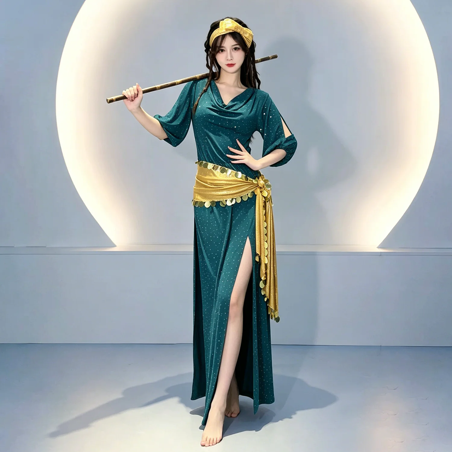 Women Belly Dance Coins Costume Baladi Saidi Dress Girls Training
