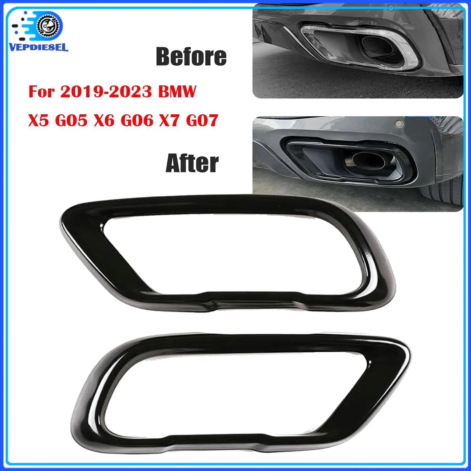

2pcs New Black Exhaust Mufflers Tail Pipe Cover For 2019-2023 BMW X5 G05 X6 G06 X7 G07 Engine Auto Parts