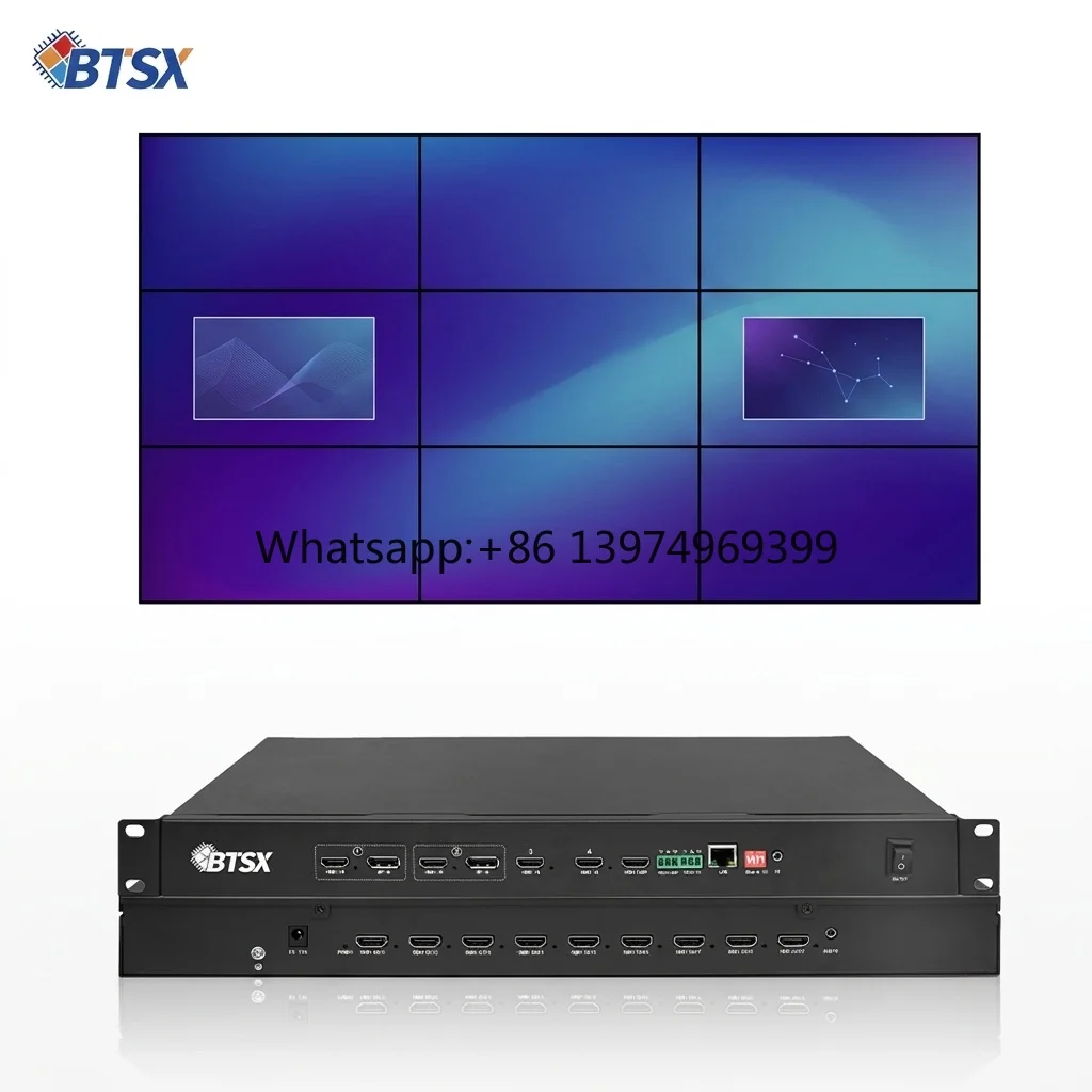 4K60 HDMI DP to 9HDMI Video Matrix HDCP2.2 24bit RGB444 Color Power-off Memory DHCP IP Adjustable for VR Immersive Display