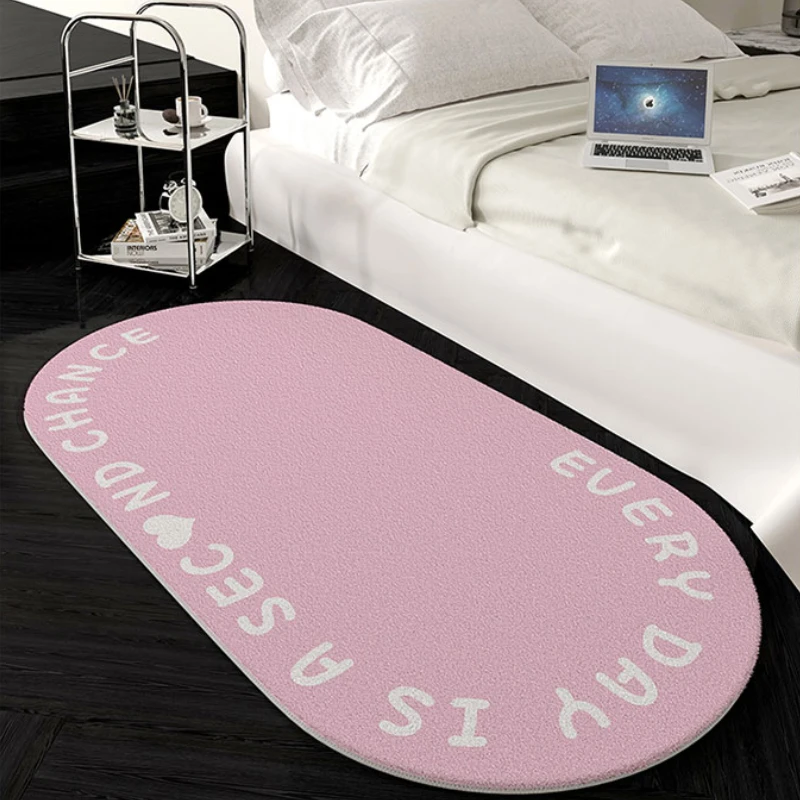 Solid Color Bedside Letter Pattern Carpet Minimalist Bedroom Decor Rug Thick Plush Floor Mat Fluffy Soft Carpets for Living Room