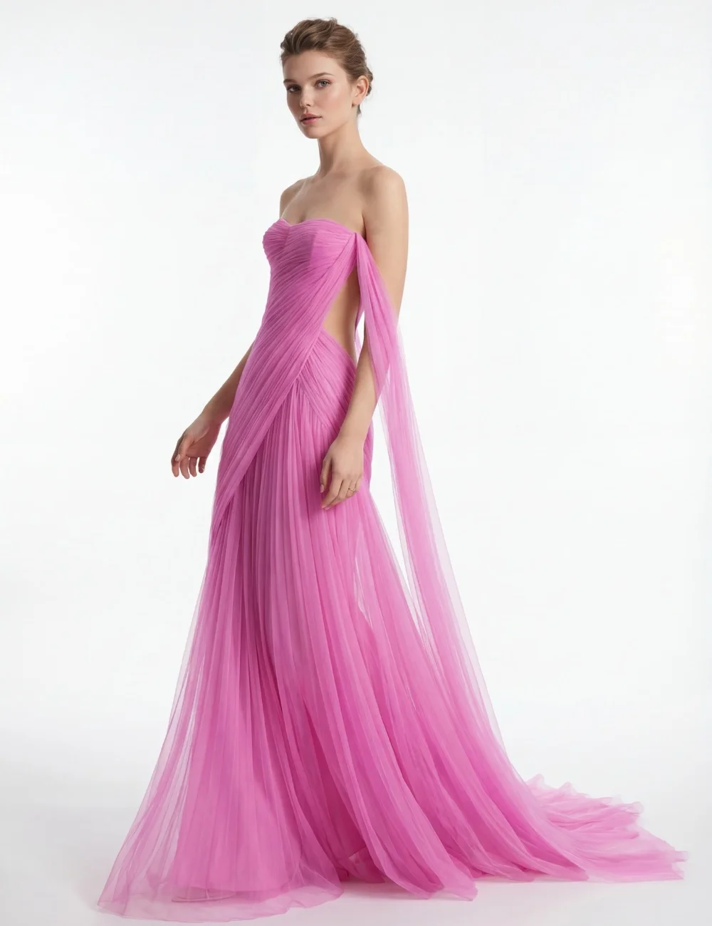Customized Modest Sexy Tulle Pleat Ruched Draped Mermaid Strapless Long Dresses Evening Dresses Exquisite for Woman
