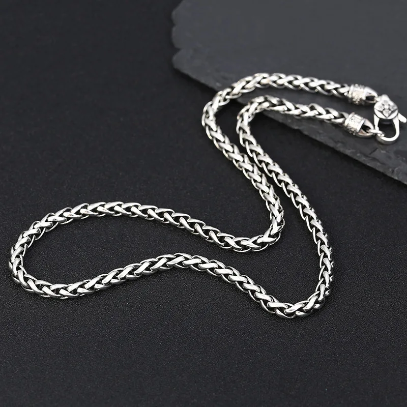 

S925 sterling silver retro personalized versatile 5mm hemp rope vajra six-character mantra men necklace