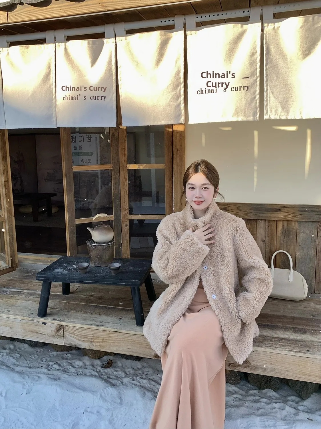 

Chen Wenwen Xenl Warm Winter S Lamb Fur Jaet Mid-Length Warmth Inteated Leather And Fur Outerwear Ele Sle Stand...