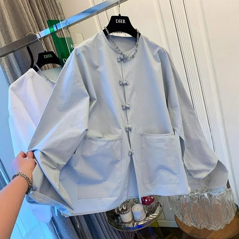 

Мужская куртка-рубашка оверсайз (XL) с круглым вырезом, на пуговицах, в новом китайском стиле, весна-осень, с национальным дизайном, для пар