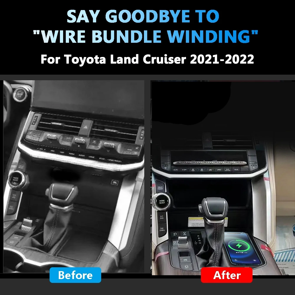 Induction Charging For Toyota Land Cruiser 2022 Wireless Charger Mat LC300 15W Fast Charger Car Center Console Retrofit