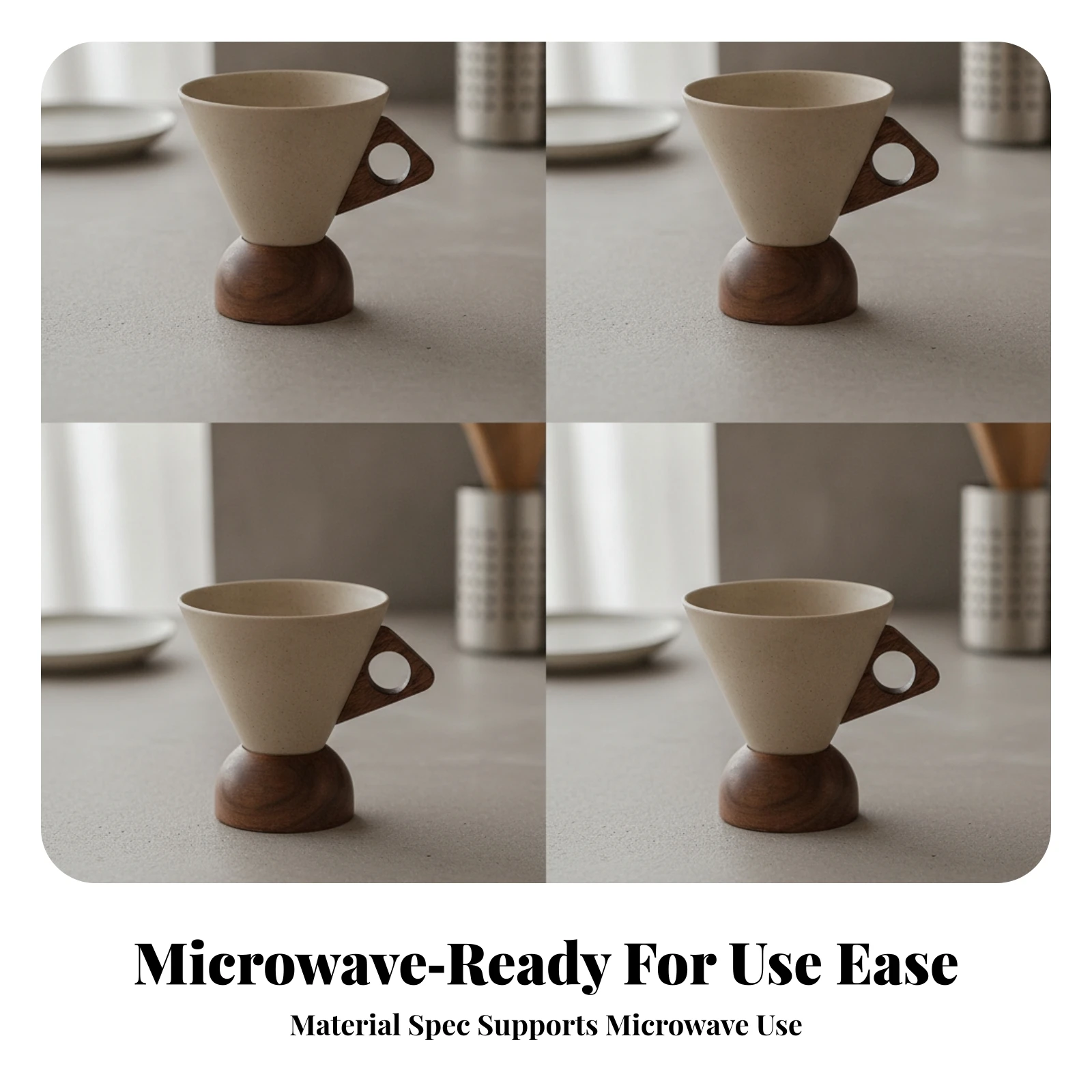 Pour-over Coffee Cup with Wooden Base Speckled Ceramic Coffee Cup with Wooden Handle Heat Insulating High-Fired for Home Brewers view 5