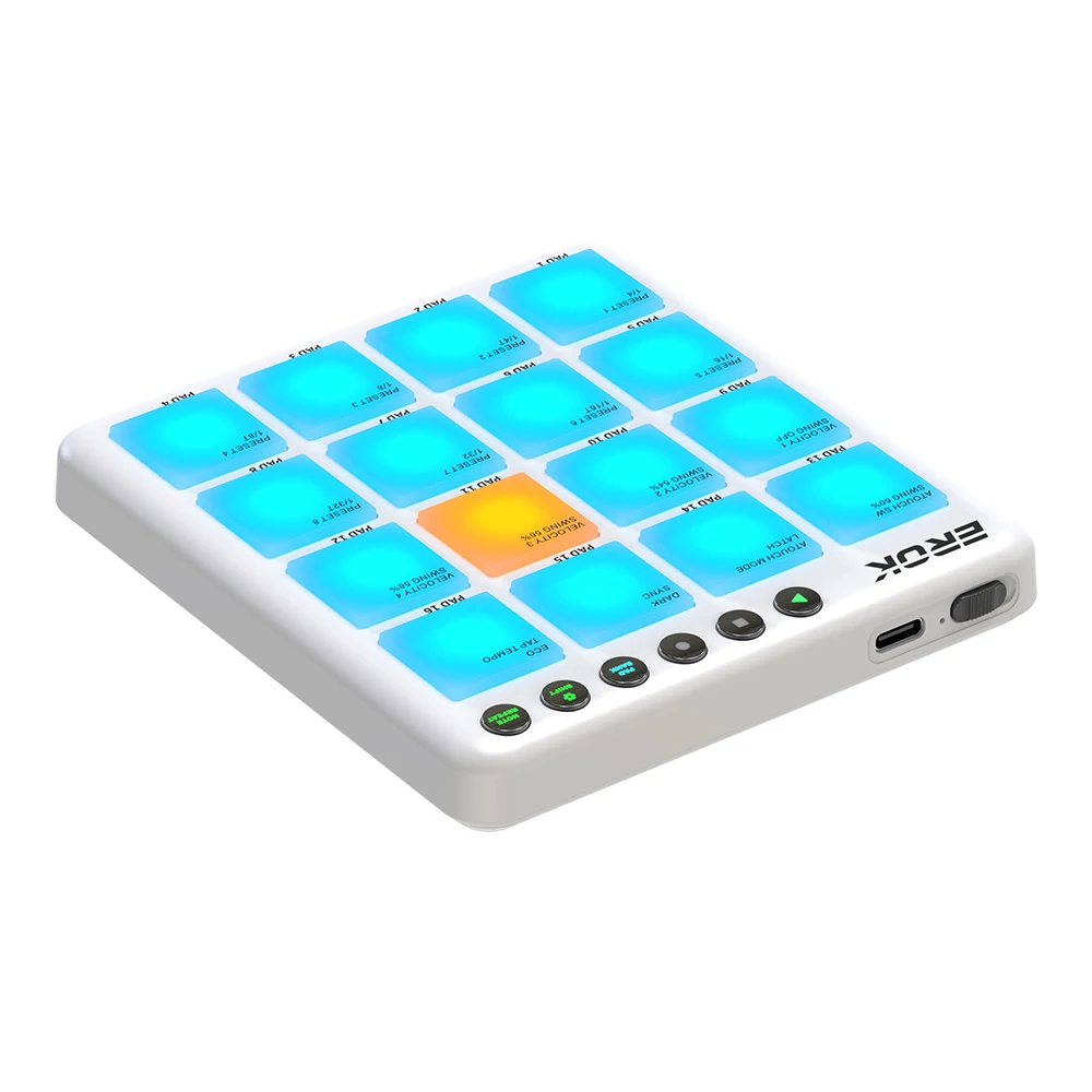 EROK Wireless 16 Pad MIDI Controller USB-C Velocity Aftertouch Beat Maker Portable DAW Drum Pad for Studio Live Music Creation view 4