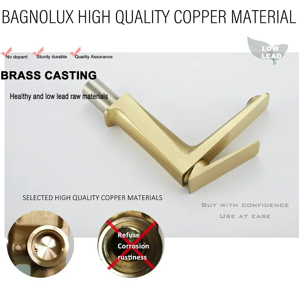 Bagnolux Brushed Gold Matt Black Brass Casting Deck Mounted Bathroom Basin Faucet Single Handle Mixer Hot and Cold Water Taps view 2