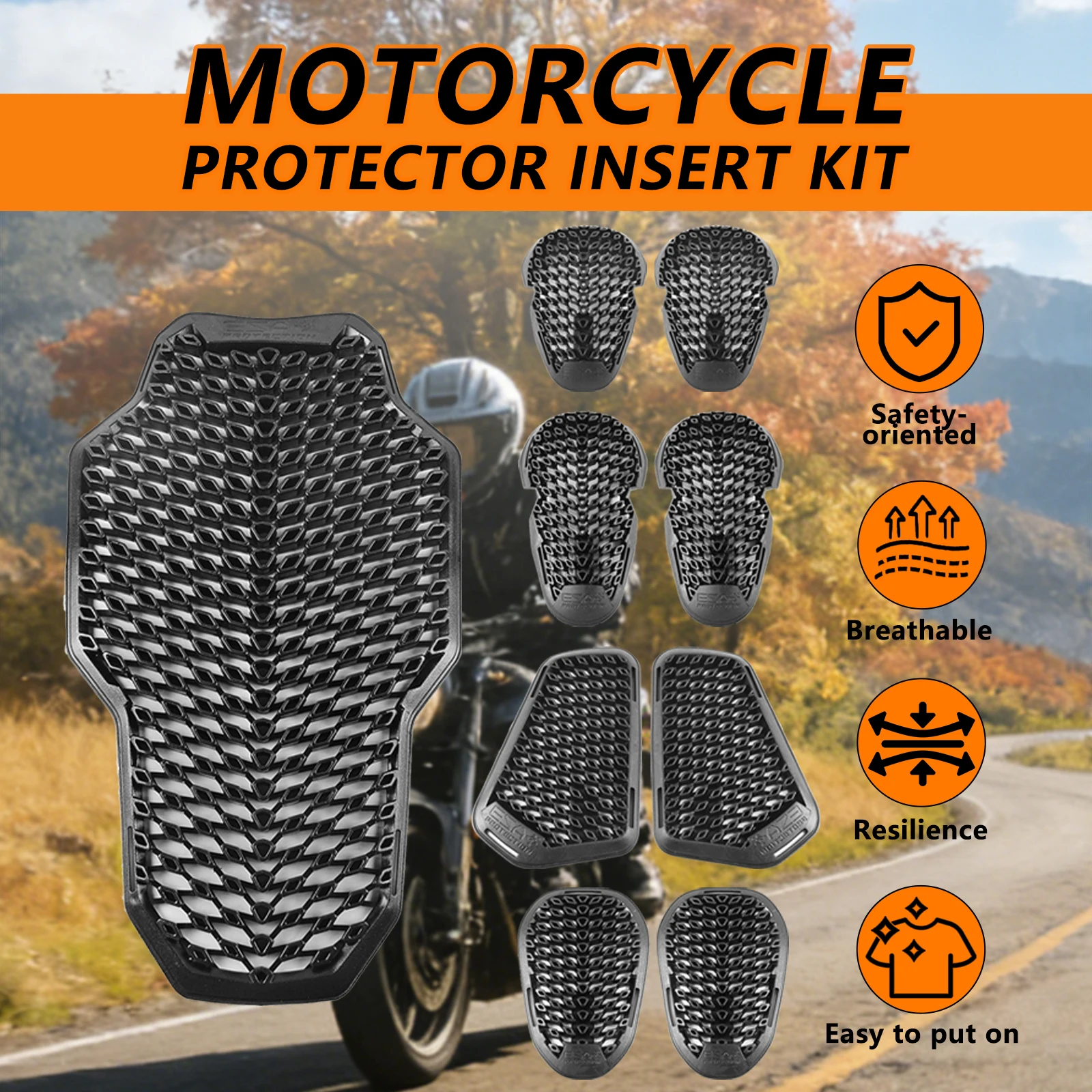 Motorcycle Protector Armor Anti-Shock Back Pad CE Level 2 Riding Shoulder Elbow Knee Pads Built-in Guard Gear for Riding Safety