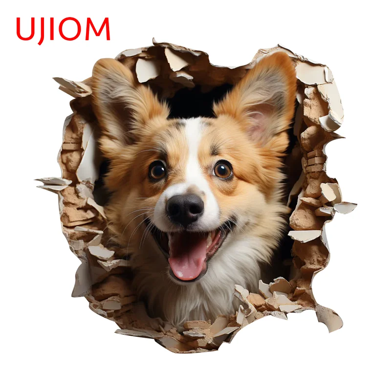 UJIOM Tear Corgi Dog Wall Sticker Premium Amusing Design Innovative Scratch Proof Picture Decal High Quality Adhesive Wallpaper