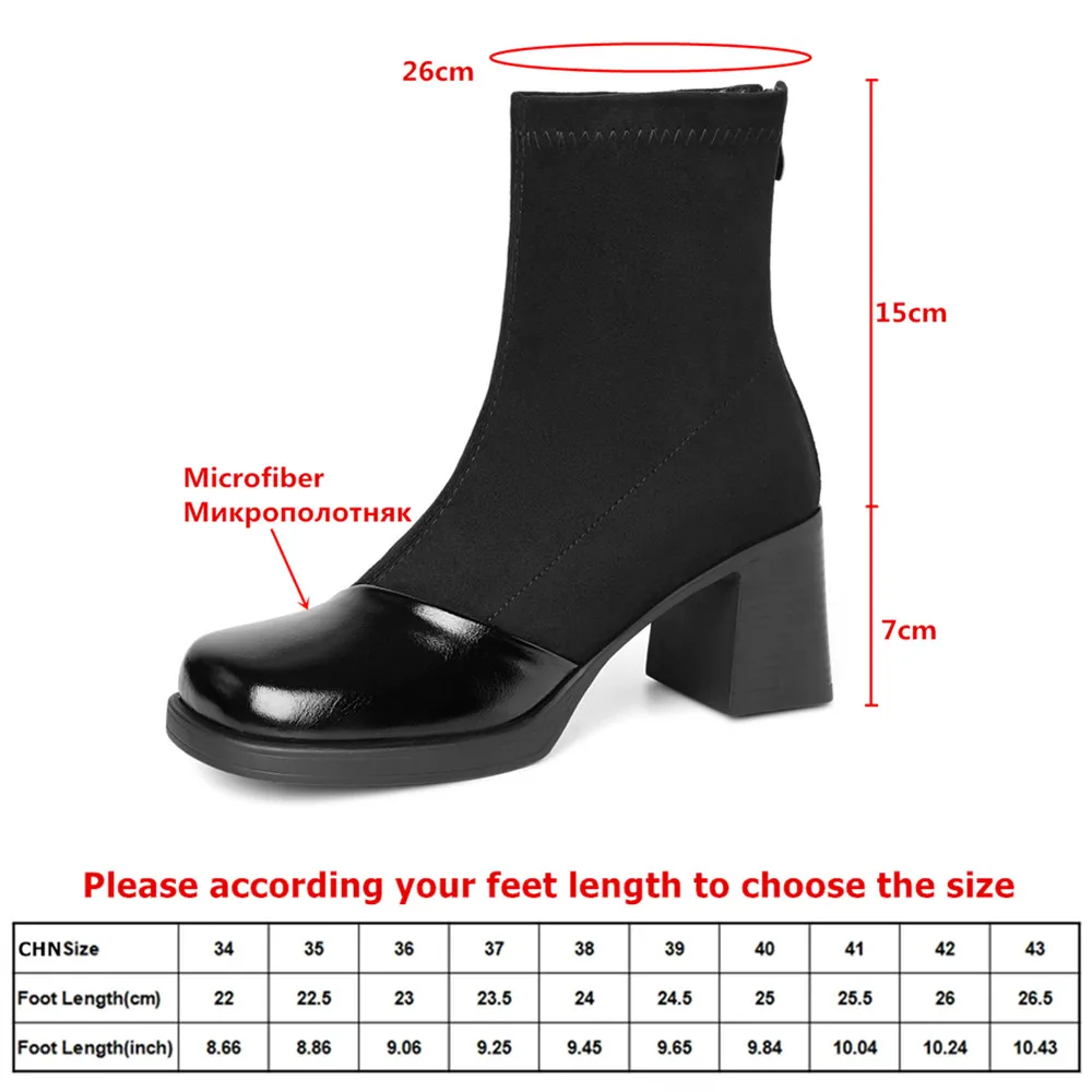 MILI-MIYA New Autumn Women Ankle Boots Quality Split Leather Round Toe Chunky High Heel Back Zipper Casual Black Brown Shoes