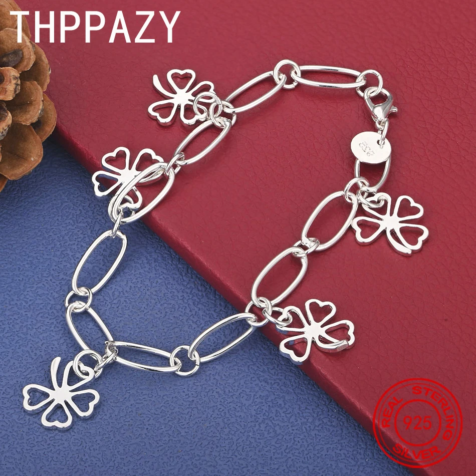 

THPPAZY 925 Sterling Silver Four Leaf Clover Bracelet Women Party Nice Beautiful Original Jewelry Wedding Banquet Party Gift