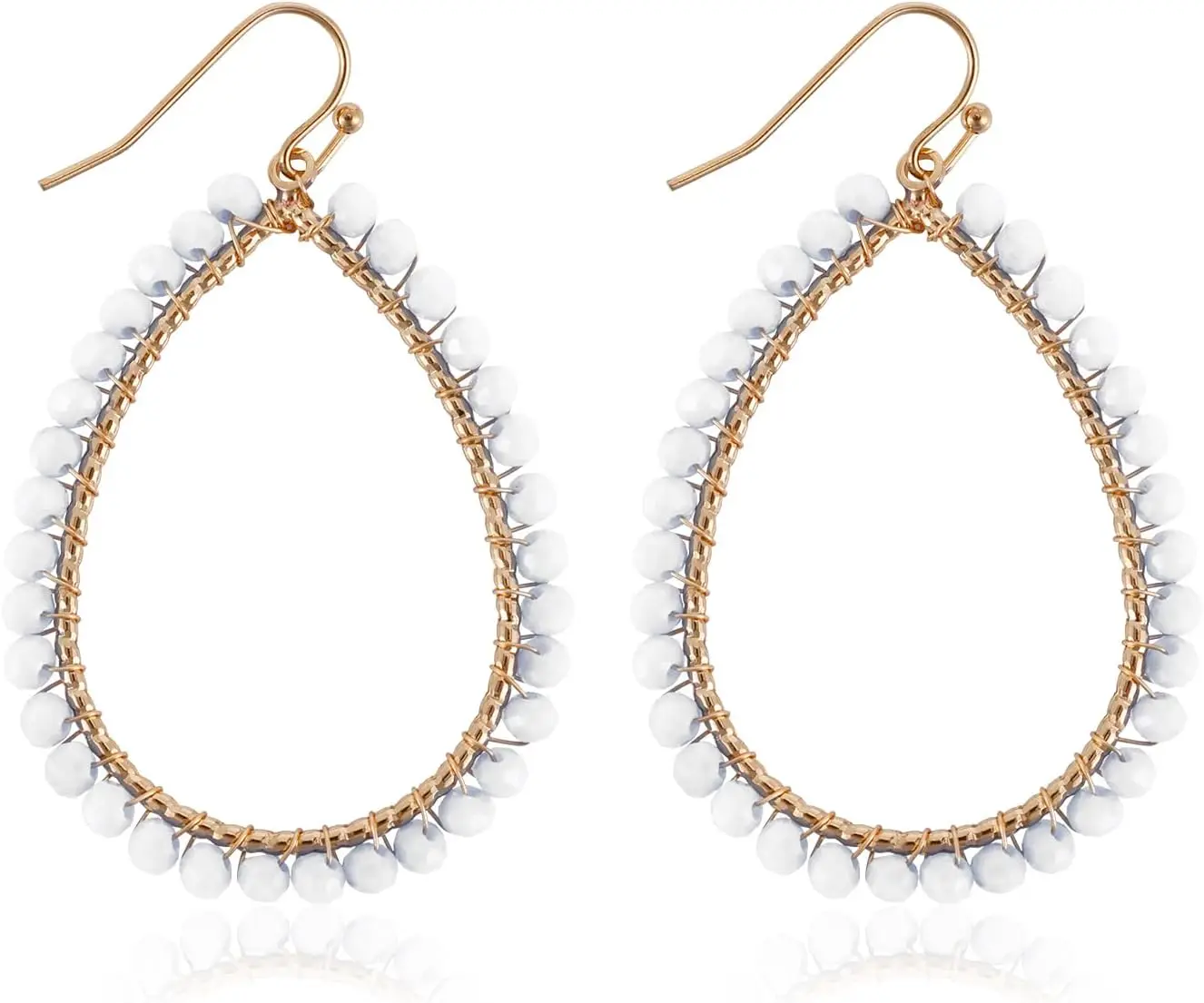 Hoop Earrings Beaded Teardrop Dangling, Sparkly Crystal Summer Earrings Personalized Earrings Beaded Statement Earrings Bohemian Accessories Gifts for Women
