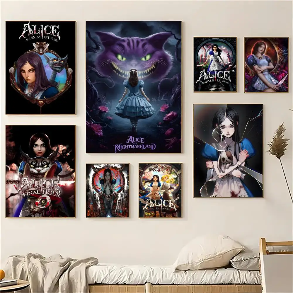 Game A-Alice Madness Returns Poster Self-adhesive Decal Living Room Bedroom Party Bar Decor Moisture-proof Fade-resistant