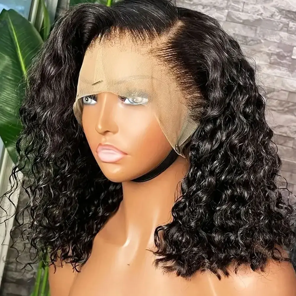 شعر مستعار مجعد غريب للنساء ، شعر بشري منتوف مسبقًا ، دانتيل أمامي شفاف ، موجة مائية ، كثافة ، 13x4