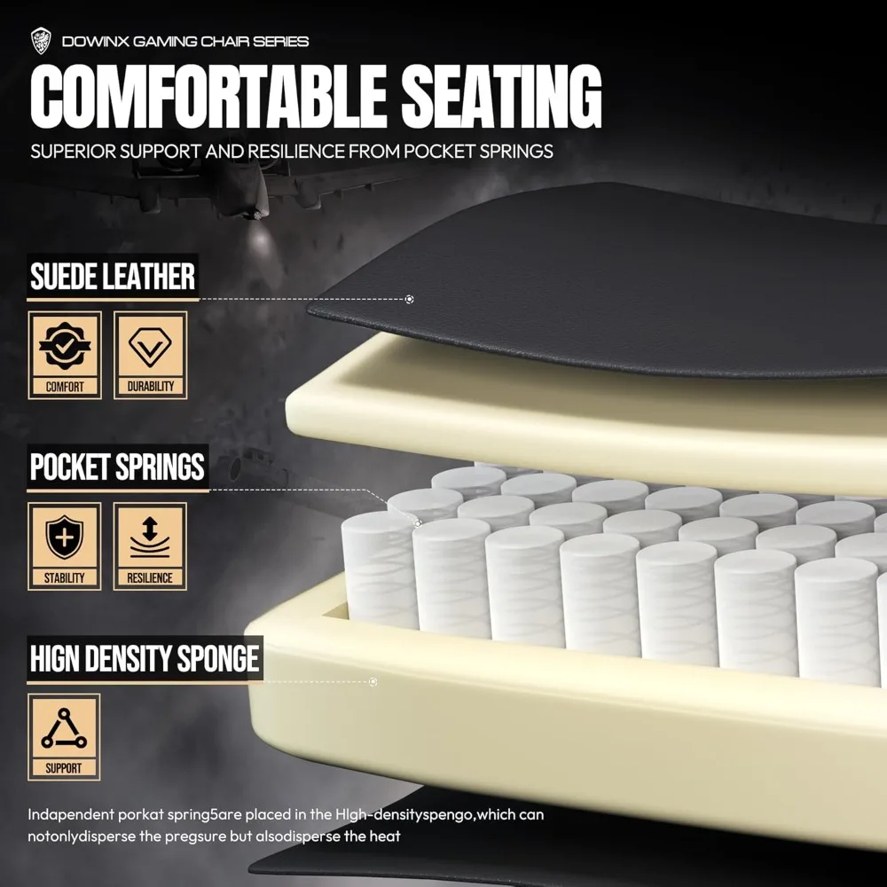 كرسي ألعاب مريح مع تدليك ساخن ودعم قطني، كامل مع مسند للقدمين ووسادة زنبركية للجيب