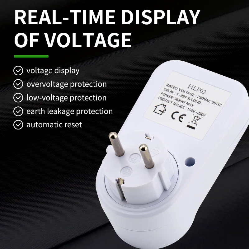 Automatic Voltage Protector Socket 230V, Digital Control Safety Outlet with Over-Current Relay for Home Appliances
