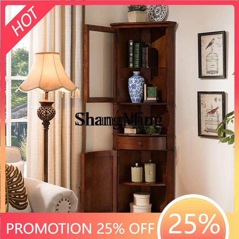 

FGsolid wood corner cabinet light walnut living room sofa corner triangle transparent locker