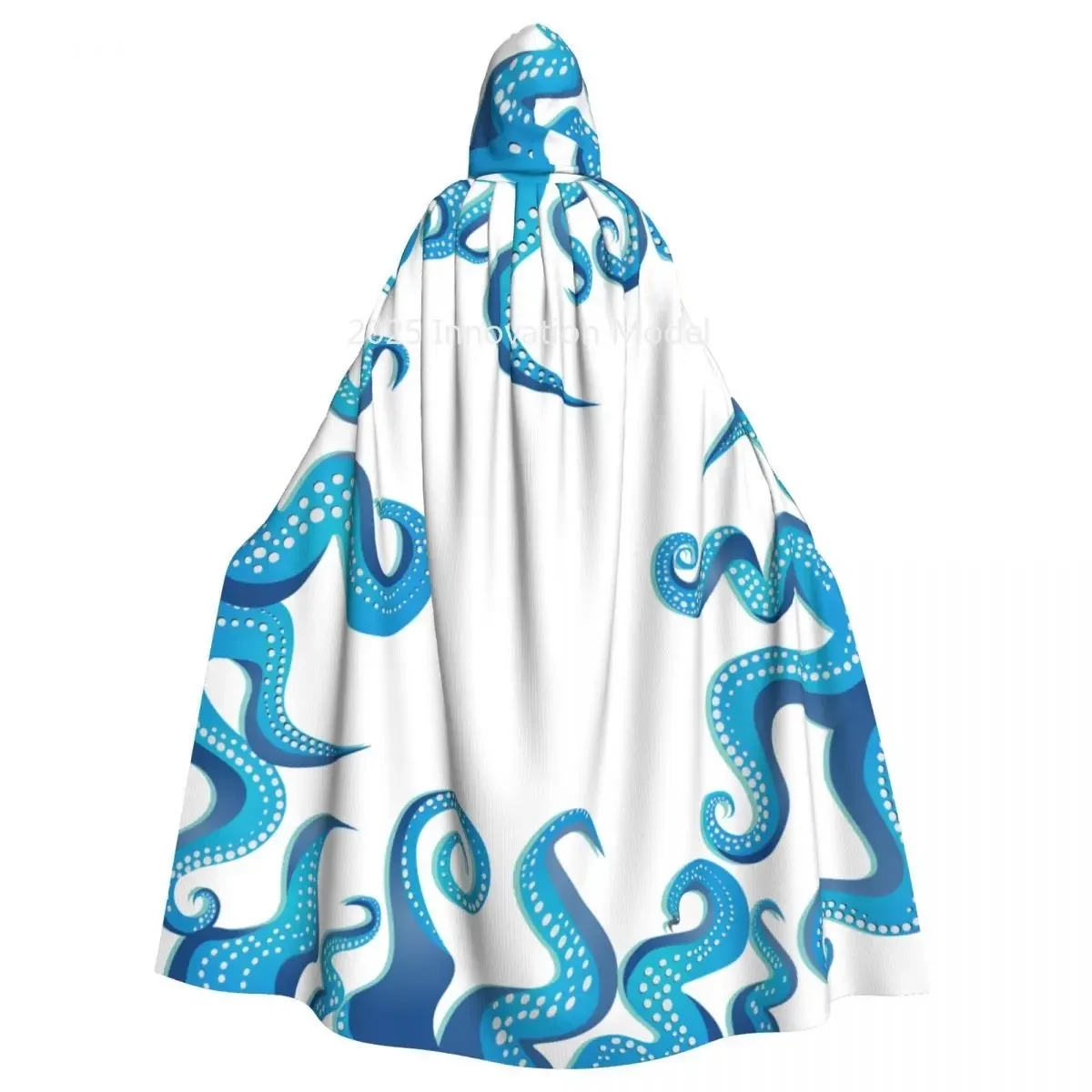

2025 New Blue And White Octopus Tentacles Frame Unisex Adult Cloak with Hood Long Witch Costume Cosplay