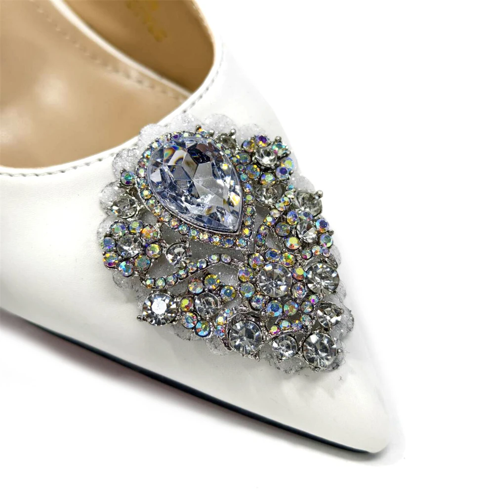 2024Sweet Party Style African Women\'s Shoes Bags Rhinestone Embellished Pointed Toe  Heels Square Clutch Bag