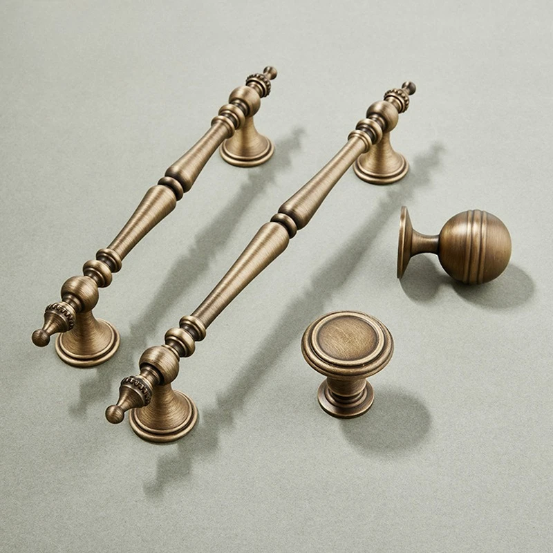 New Chinese Retro Wardrobe Door Handle Nordic Antique Bronze Light Luxury Cabinet Shoe Cabinet Solid Brass Long Handle
