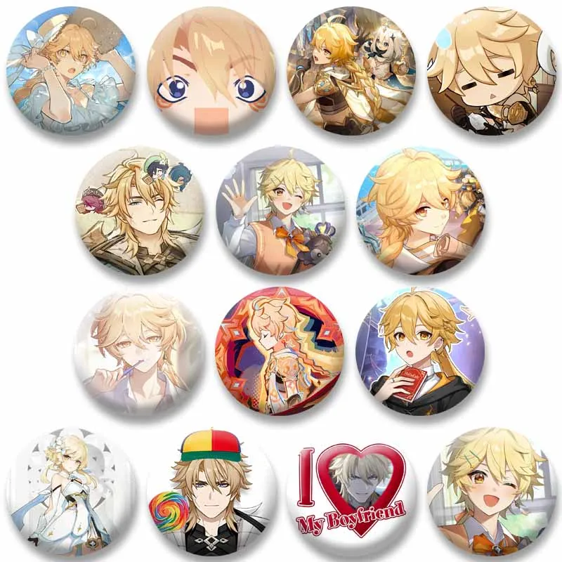 Broche de Genshin Traveler Aether Varka, insignia de dibujos animados para juegos de rol, botones de figura de juego, adornos de joyería para bolsos y sombreros, regalos para amigos