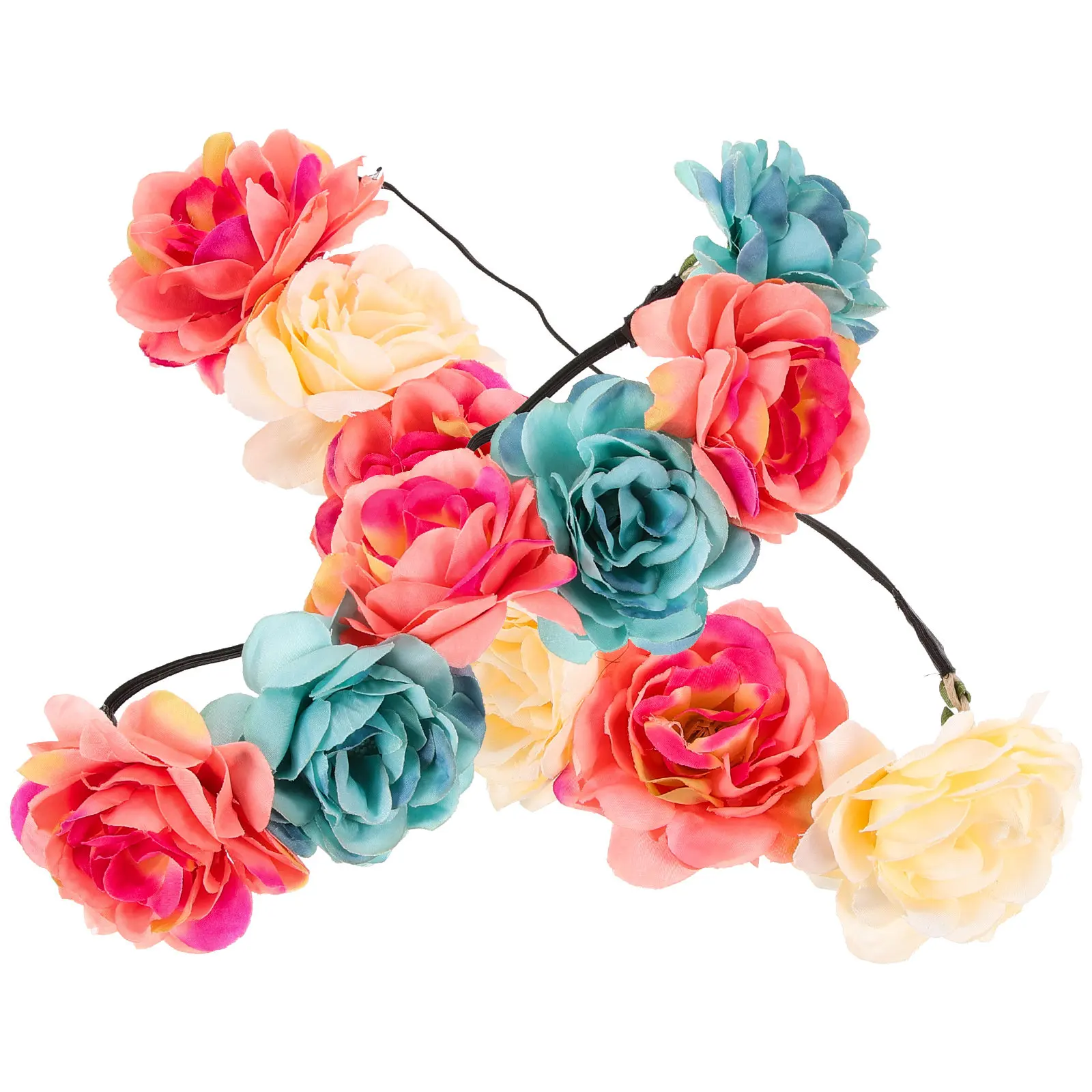 2Pcs Artificial Rose Flower Hair Band Colorful Adjustable Headband Bride Floral Halo Wedding Photo Props Head Wreath