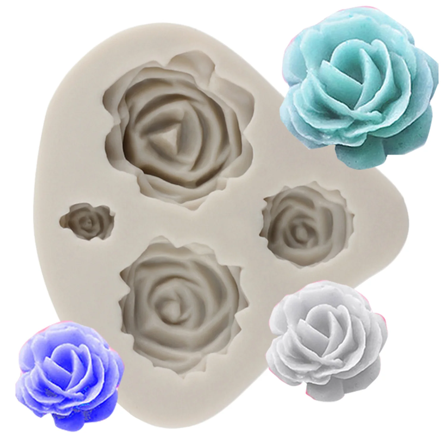 Four Rose Flower Silicone Mold Wedding Fondant Cake Decorating Tools Cupcake Topper Molds DIY Candy Chocolate Gumpaste Moulds