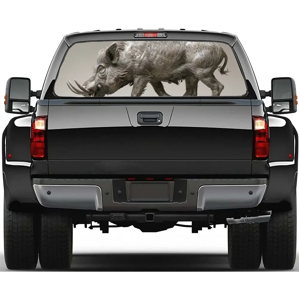

New Design Wild Boar Print Car Rear Windshield Sticker Truck Window See Through Perforated Back Window Vinyl Decal Decoration