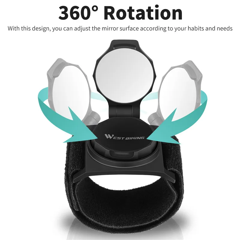 WEST BIKING Bicycle Wrist Rearview Mirror Adjustable Wide Angle Clear Vision Rear View Mirror Cycling Wristband Bike Accessories