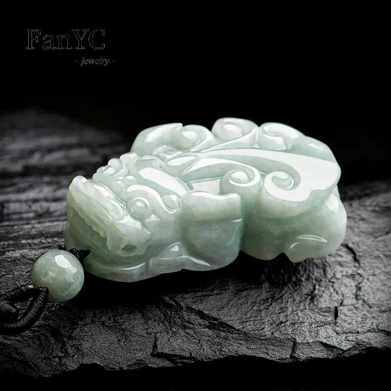 Myanmar Jadeite Auspicious Animal Brave Pendant Exquisite Carving Exquisite Charm Ice Jade Necklace Men and Women Holiday Gift