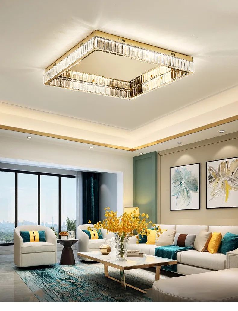 Crystal LED Dimmable Ceiling Lights Home Square Steel