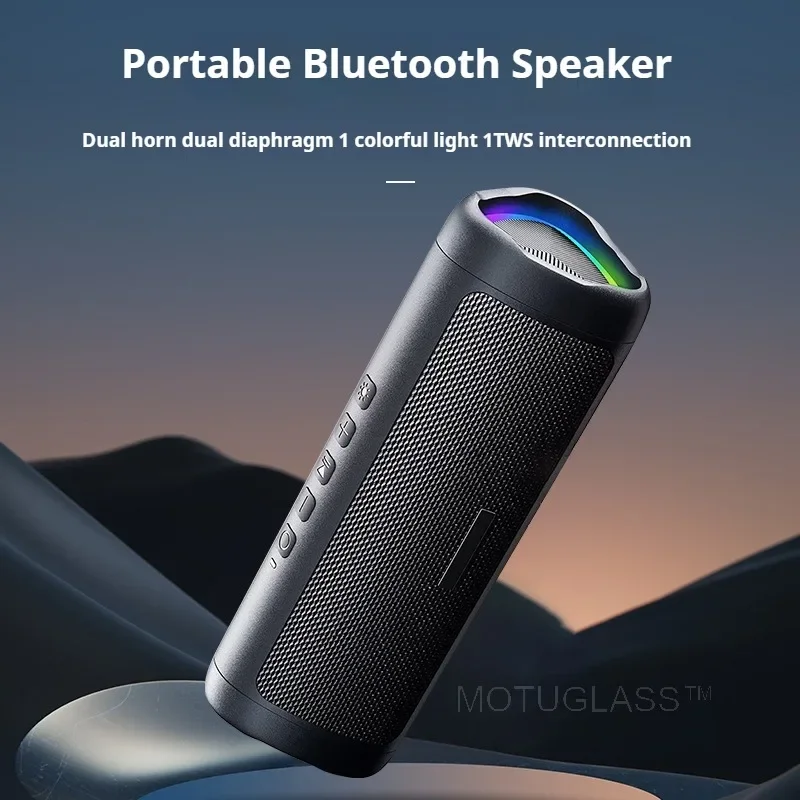 Portable Bluetooth 5.3 Speaker with Colorful LED Lights Waterproof TWS Wireless HD Sound for Travel Parties and Outdoors