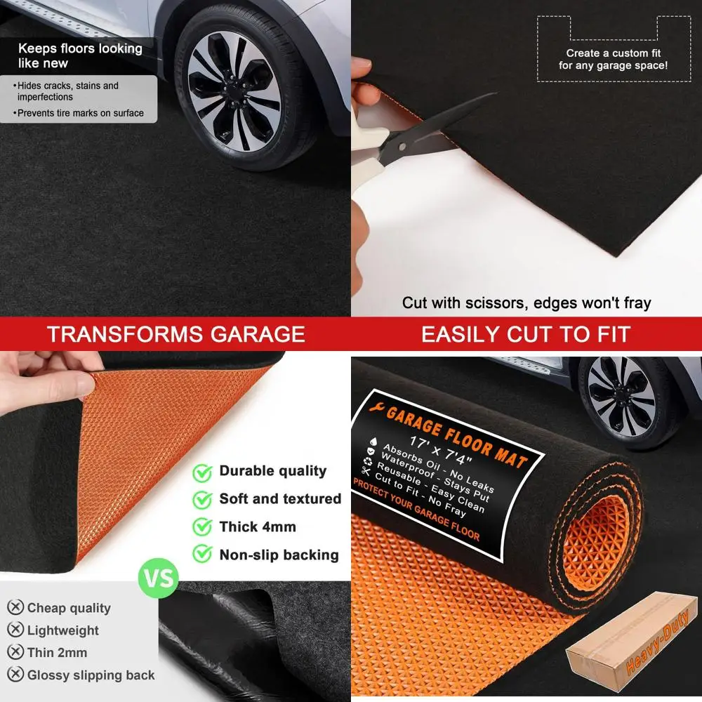 

Прочный водонепроницаемый коврик для пола гаража 17' x 7'4 для автомобилей, внедорожников и защиты от масляных разливов - долговечный, легко чистится